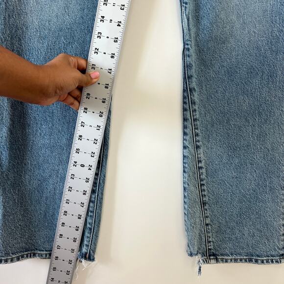 Express Medium Wash Rigid Denim Mid Rise Baggy Bootcut Jeans Womens 8 - Picture 11 of 14